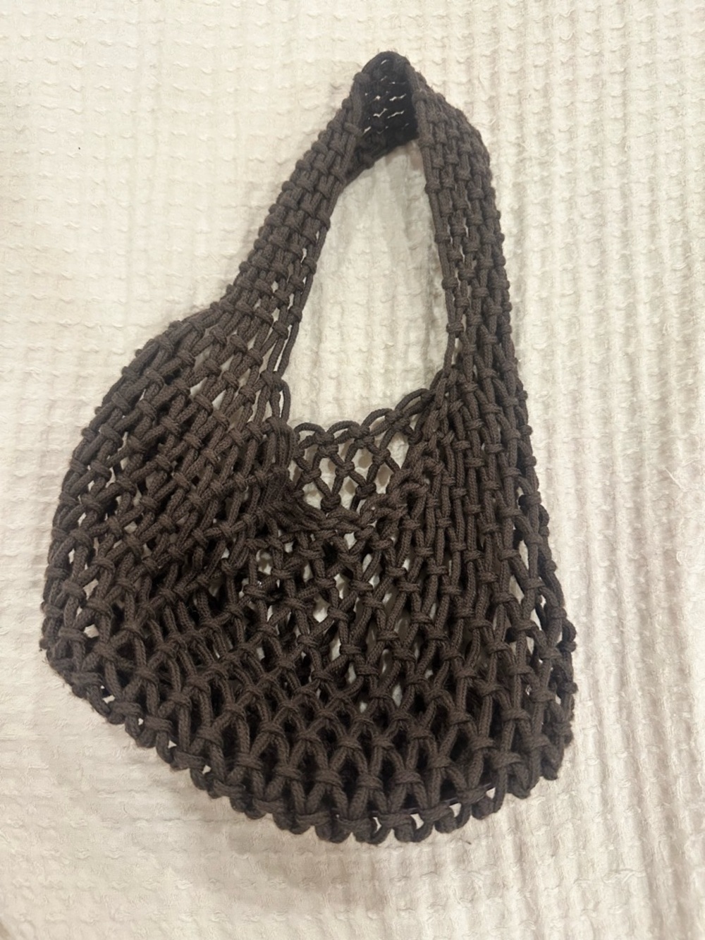 Forever 21 Brown Macrame Crochet Shoulder Bag Boho Hobo Tote